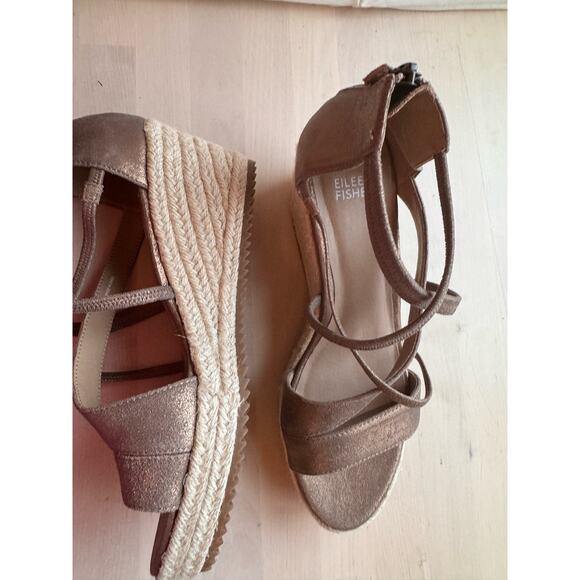 Eileen Fisher Wisp Metallic Suede Espadrille Weage Sandals size 8.5 - Picture 6 of 12